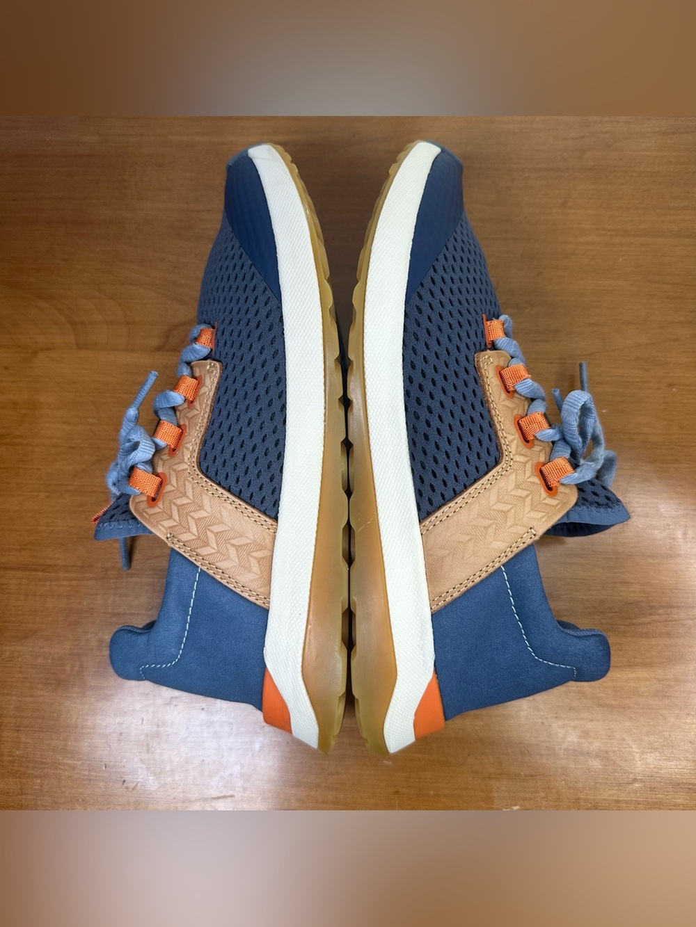 OluKai Women's Navy Blue and Tan Athletic Sneakers with Orange Accents - Picture 12 of 14